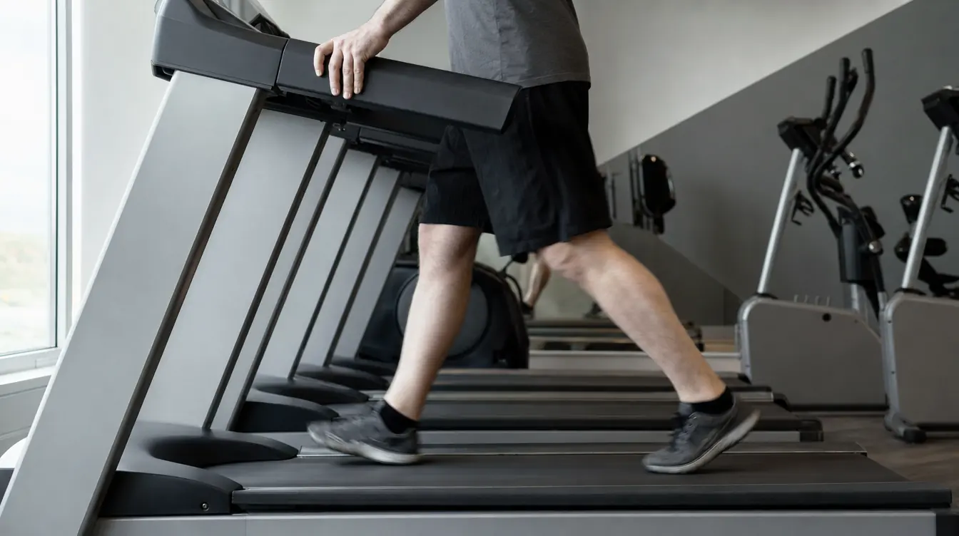 Osoba idąca szybkim marszem na bieżni